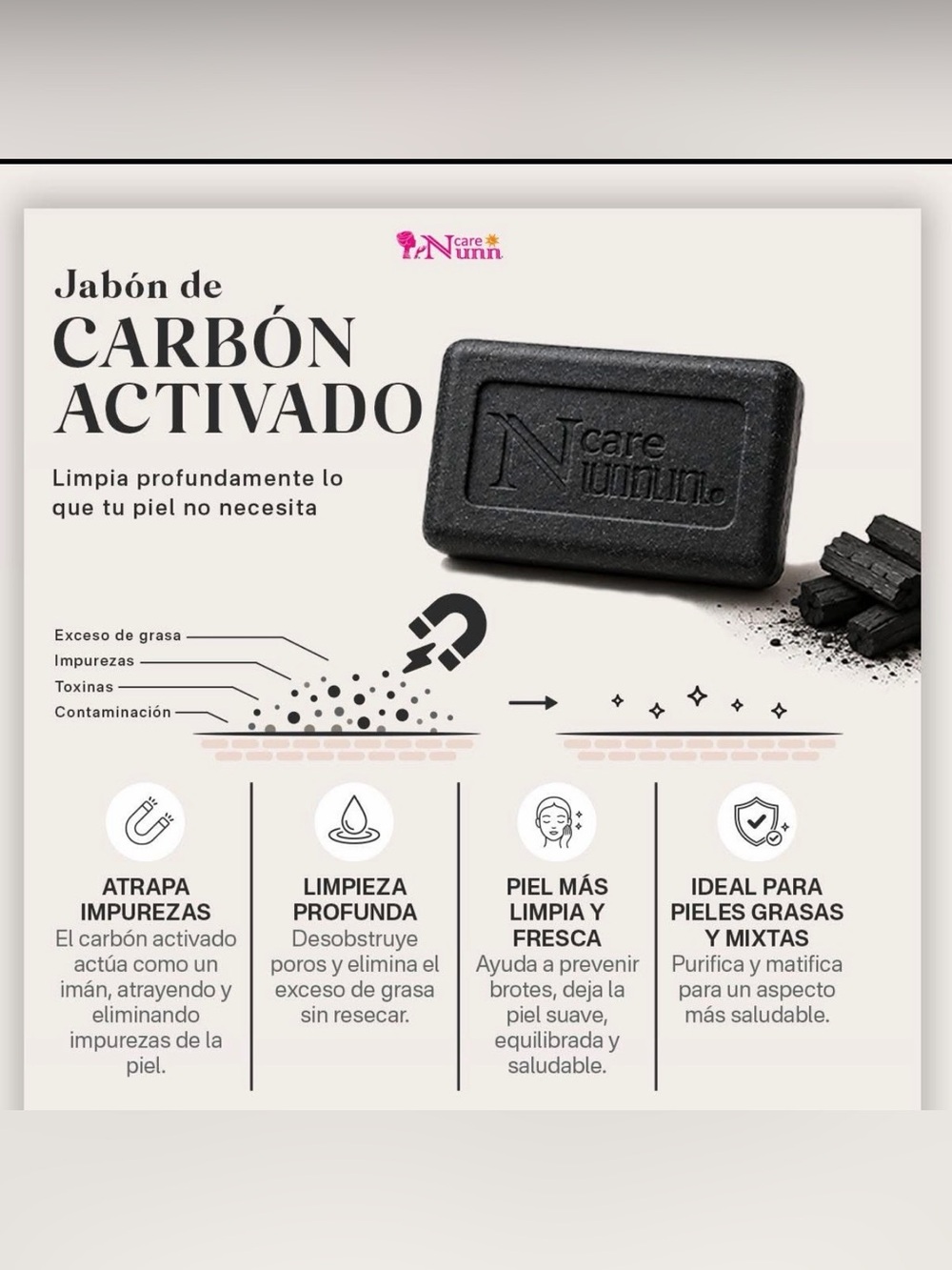 NunnCare Jabón de Carbon Activado